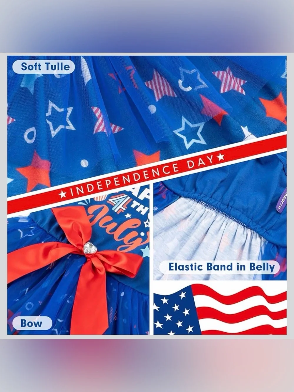 Pet 4th of July Tulle Dress with Red Bow Accent